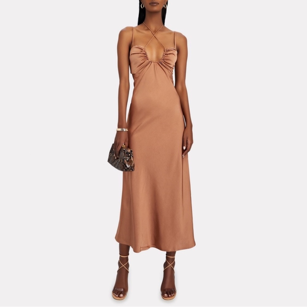 A.L.C. Sienna Slip Satin Silk Midi Maxi Dress in Brown Taupe 00